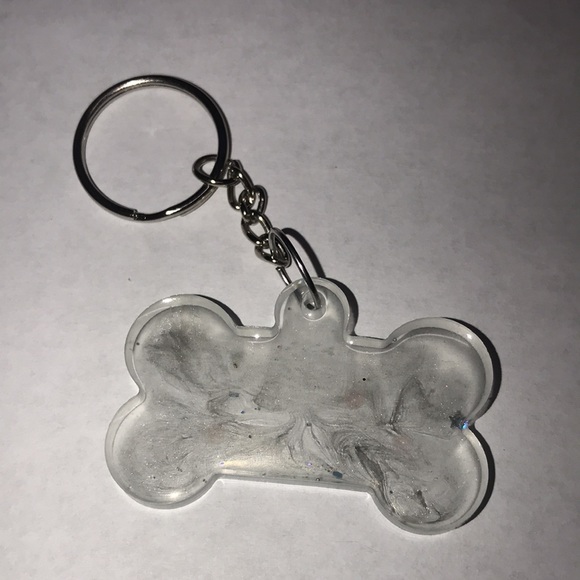 Unique Custom epoxy bone 🦴 keychain with light silver swirl & glitter ✨ - Picture 2 of 3